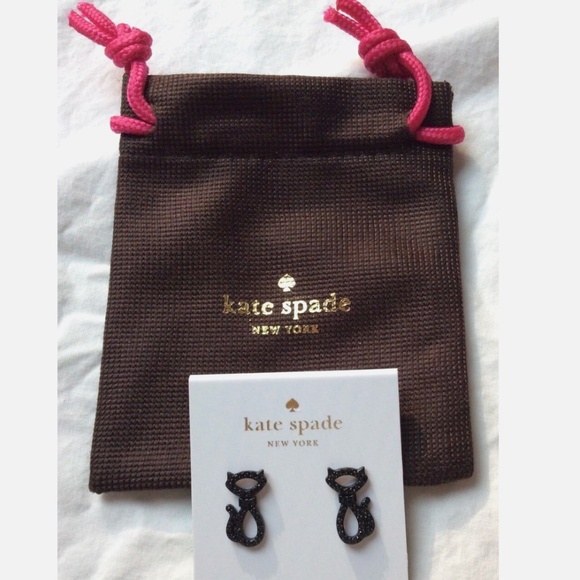 NEW Kate Spade Jazz Things Up Black Pave Crystals Jazz Cat Stud Earrings - Picture 5 of 8